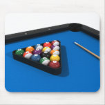 Pool Balls on Blue Felt Billiards Table: Mouse Pads