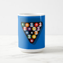 Pool Balls on Blue Felt Billiards Table: Mugs