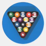 Pool Balls on Blue Felt Billiards Table: Round Stickers