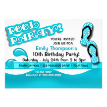 Pool Party Birthday Custom Invitations