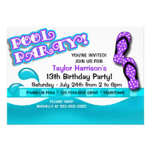 Pool Party Birthday Personalized Invitations