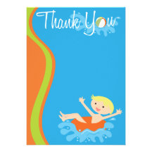 Pool Party Blonde Boy Thank You Custom Invites