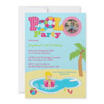 Pool party girls photo birthday party invitation
