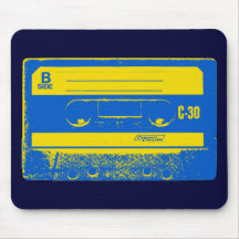 Pop Art Cassette Tape Graphic in Yellow & Blue Mouse Pad