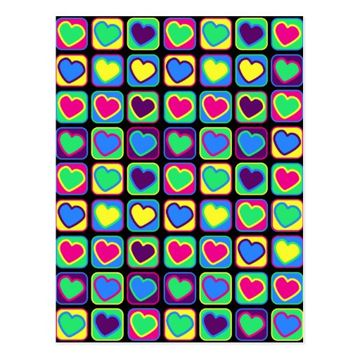 Pop art colourful hearts postcard