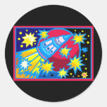 Pop Art Rocket Round Stickers