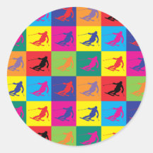 Pop Art Skiing Round Sticker