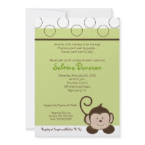 POP MONKEY 5x7 Green Neutral BABY SHOWER Custom Invitation