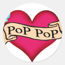 Pop Pop - Custom Heart Tattoo T-shirts & Gifts Round Stickers