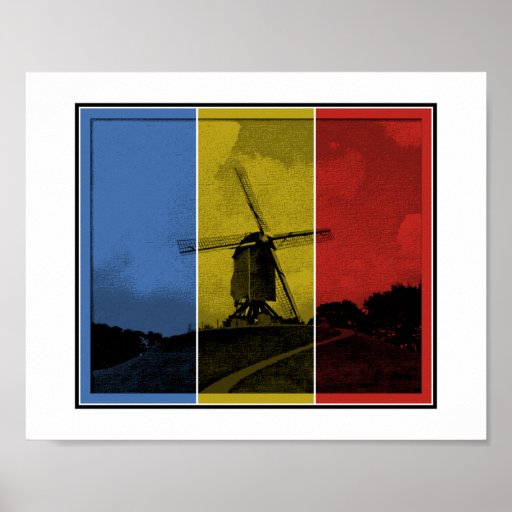Popart windmill blue, yellow, red poster