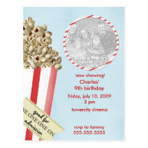 Popcorn Birthday Party Invitation Postcards