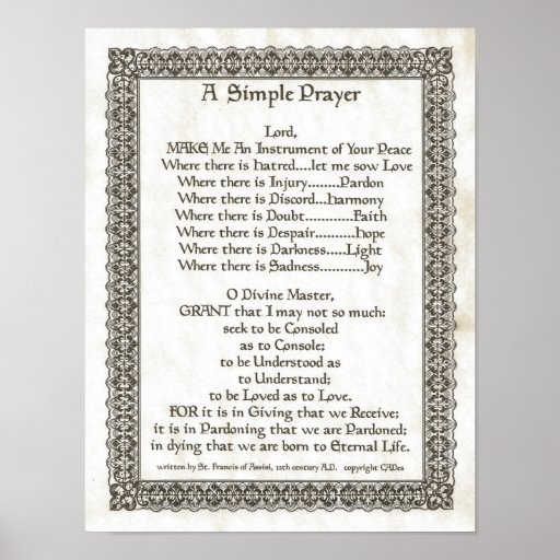 Pope Francis St Francis Simple Prayer Parchment Poster