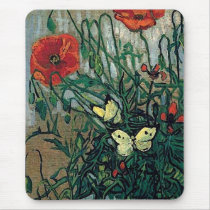 Poppies and Butterflies, Vincent van Gogh Mousepads