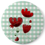 Poppies gingham field country kiss brooch button by Rupydetequila Poppies gingham field country kiss brooch button
