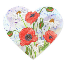 'Poppies' Heart Sticker