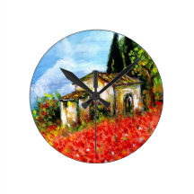 POPPIES IN TUSCANY WALLCLOCK