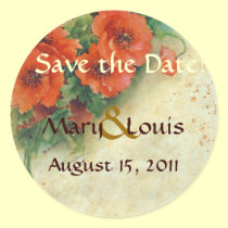 Poppies Memories and French Script Save the Date stickers