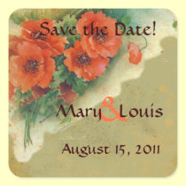 Poppies Memories and French Script Save the Date stickers