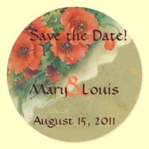 Poppies Memories and French Script Save the Date stickers