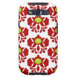 Poppy red and green damask floral girly pattern