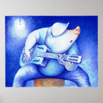 Porcine Blues Pig Playing Guitar  Print
