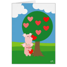 Porky Valentine and Love Tree greeting card