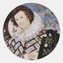 Portrait Of A Young Man Under Roses Oval Detail Round Stickers