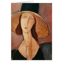Portrait of Jeanne Hebuterne in a large hat Cards