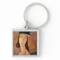 Portrait of Jeanne Hebuterne in a large hat Keychains