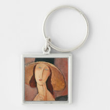 Portrait of Jeanne Hebuterne in a large hat Keychains