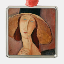 Portrait of Jeanne Hebuterne in a large hat Christmas Ornament