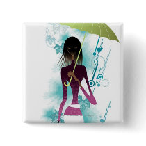 Portrait of young woman holding purse and umbrella pinback buttons