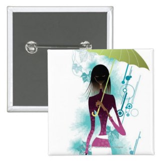 Portrait of young woman holding purse and umbrella pinback buttons