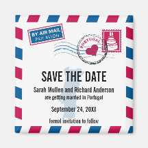 PORTUGAL Air Mail Wedding Save the Date Refrigerator Magnets