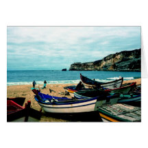 Portugal Seaside IV - Colourful Boats on the Beach Greeting Cards