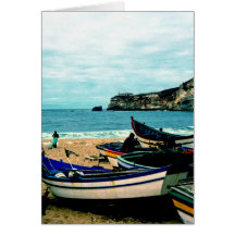 Portugal Seaside IV - Colourful Boats on the Beach Card