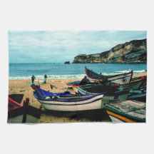 Portugal Seaside IV - Colourful Boats on the Beach Towel