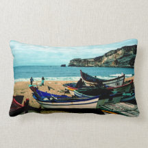 Portugal Seaside IV - Colourful Boats on the Beach Pillow