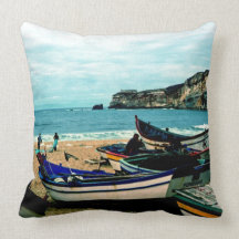 Portugal Seaside IV - Colourful Boats on the Beach Pillow