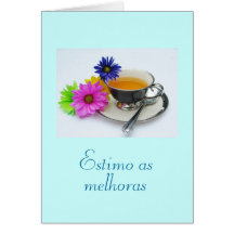 Portuguese: As melhoras/ get well: teacup, daisies Greeting Cards