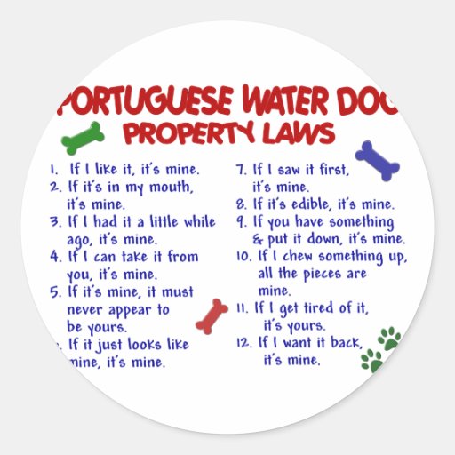PORTUGUESE WATER DOG Property Laws 2 Round Sticker