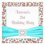 Posh Leopard Pink Brown Teal 21st Birthday Party Personalized Invitation