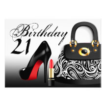 Posh Purse, High Heels and Lipstick 21st Birthday Custom Invitation