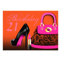 Posh Purse, High Heels and Lipstick 21st Birthday Custom Invite