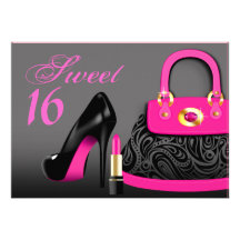 Posh Purse, High Heels and Lipstick Sweet Sixteen Custom Invites