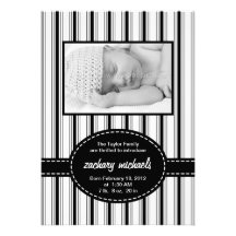 Posh Stripes Photo Birth Announcement