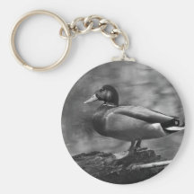 Posing Duck In B&W Keychain