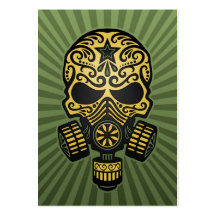 Post Apocalyptic Sugar Skull, army green Business Card Templates