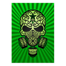 Post Apocalyptic Sugar Skull, green Business Card Templates