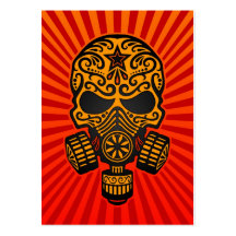 Post Apocalyptic Sugar Skull, red and yellow Business Card Templates